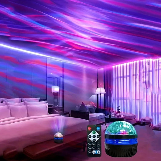 Lumora Aurora Galaxy Projector creating purple ambient bedroom lighting